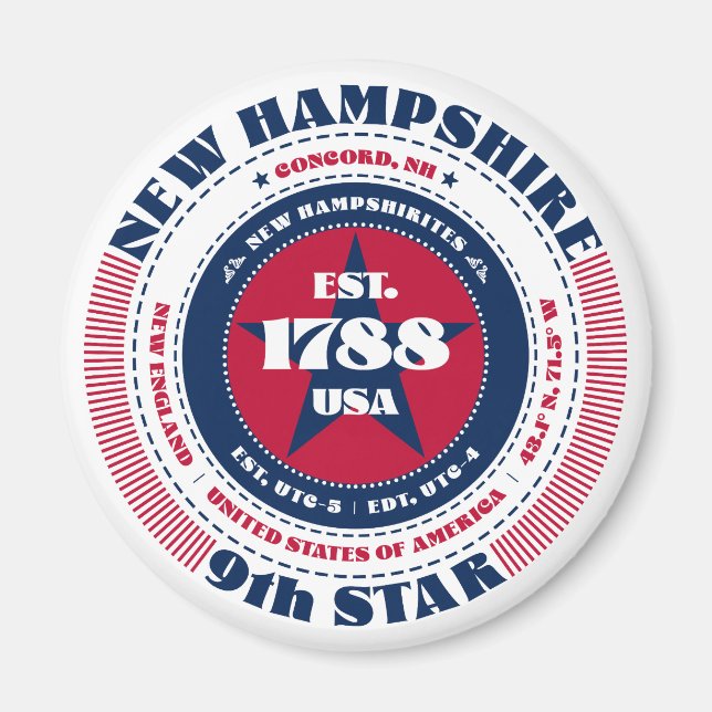 New Hampshire Circle Typography Souvenir Magnet (Framsidan)