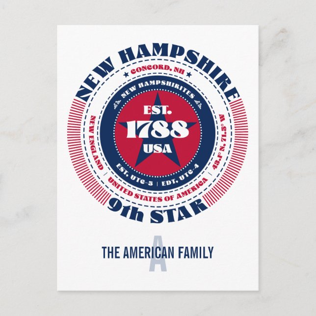 New Hampshire, Concord, NH, Patriotic, Monogram Vykort (Framsida)