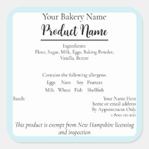 New Hampshire Cottage Food Business Baking Label Fyrkantigt Klistermärke