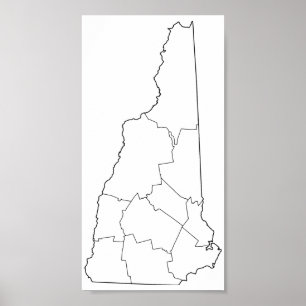 New Hampshire Countys Blank Outline Karta Poster