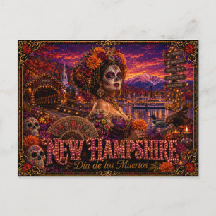 New Hampshire Día de los Muertos Retro Vykort
