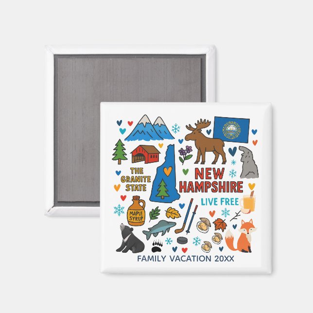 New Hampshire Familjeresa Minnessak Anpassad Magnet (Front/Back)