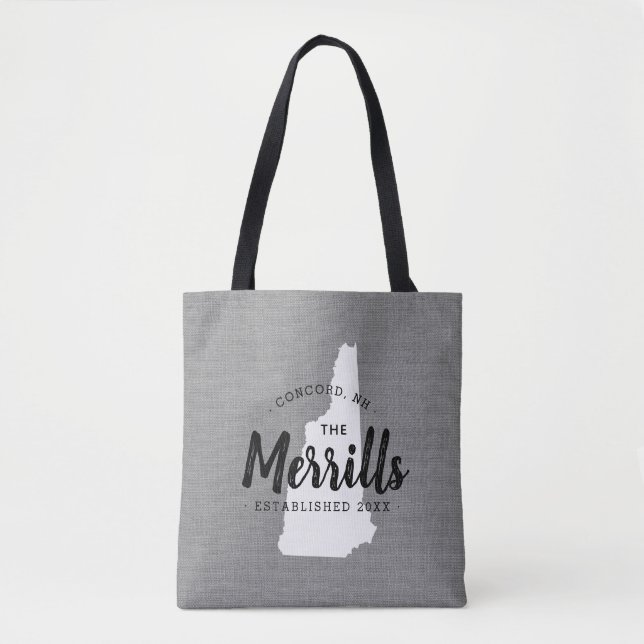 New Hampshire Family Monogram State Tote Bag Tygkasse (Framsida)