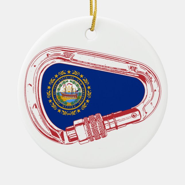 New Hampshire Flagga klättrande Carabiner Julgransprydnad Keramik (Framsidan)