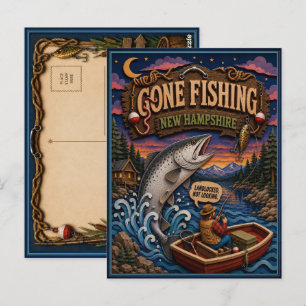 New Hampshire Gone Fishing Atlantisk Lax Vykort