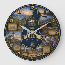 New Hampshire Granite State Mountain Lake Rustic Stor Klocka