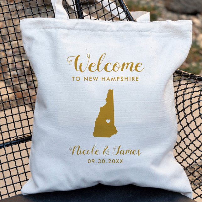 New Hampshire Karta Bröllop Welcome Bag, Guld Tygkasse (Skapare uppladdad)