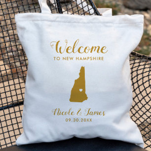 New Hampshire Karta Bröllop Welcome Bag, Guld Tygkasse