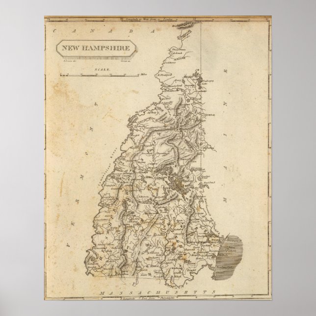 New Hampshire Karta efter Arrowsmith Poster (Framsidan)