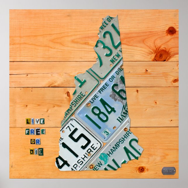 New Hampshire License Plate Karta Poster (Framsidan)