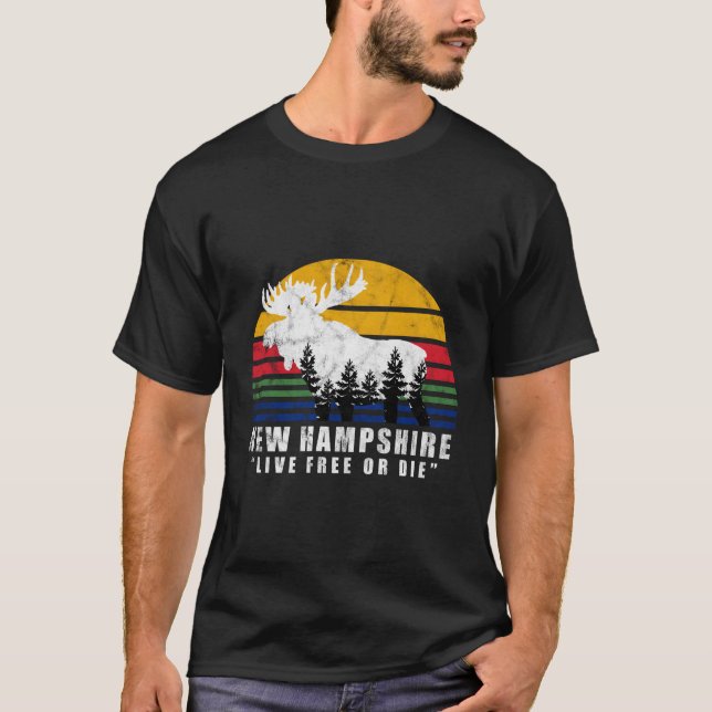 New Hampshire Live Free eller Die Moose Forest T Shirt (Framsida)