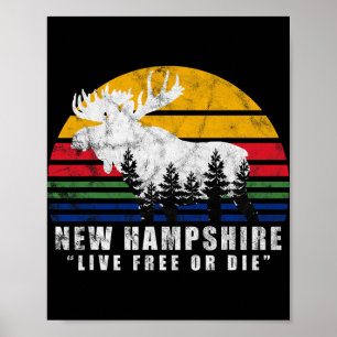 New Hampshire Live Or Die Vintage Moose Skog Poster