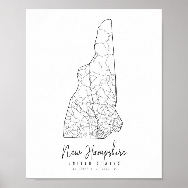 New Hampshire Minimal Street Karta Poster (Framsidan)