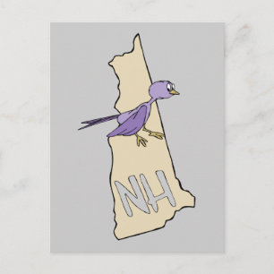 New Hampshire NH Karta med lustig Lila Finch Vykort