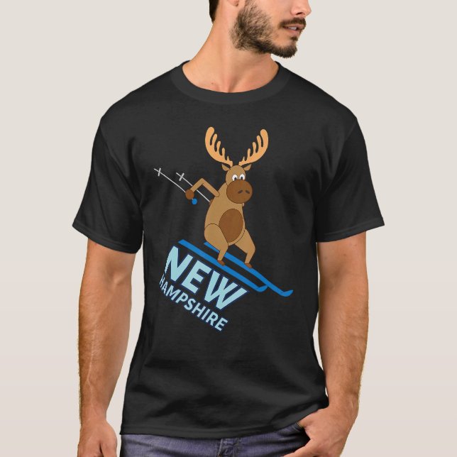 New Hampshire NH Skiing Moose Winter T Shirt (Framsida)