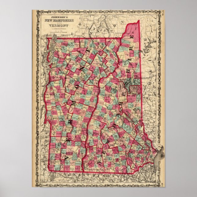 New Hampshire och Vermont Poster (Framsidan)