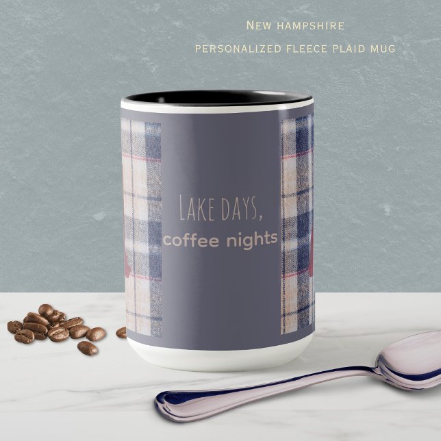 New Hampshire Plaid | New England Throw Pillow Kudde (Plaid New Hampshire mug wtih the state outline. Lake Days, coffee nights or personalize it!)