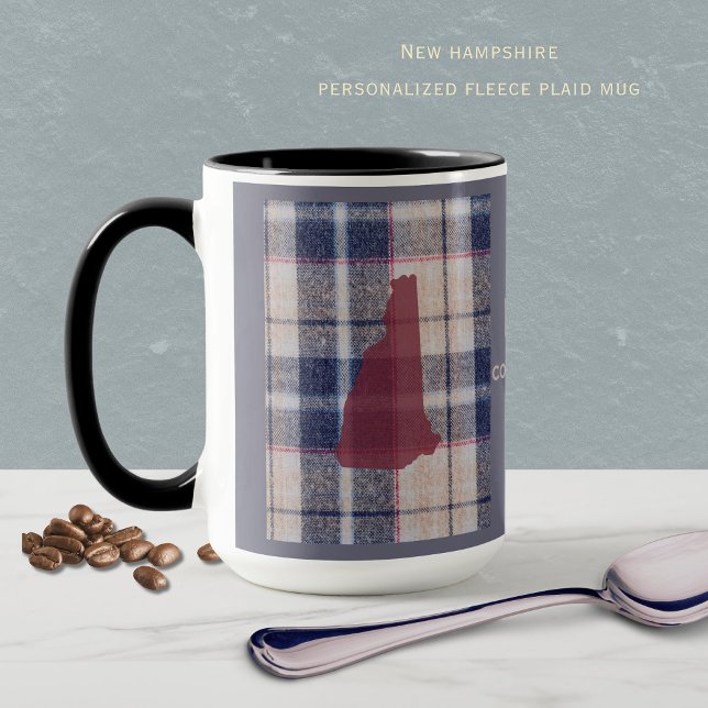 New Hampshire Plaid With State Outline Mug Mugg (Personalize this New Hampshire mug, with a fuzzy plaid background. )