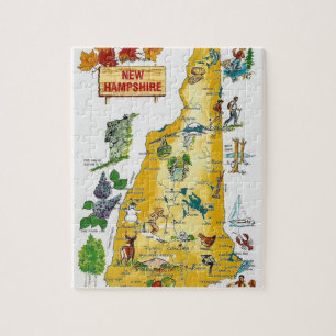 New Hampshire Postcard Karta Jigszle Puzzle Pussel
