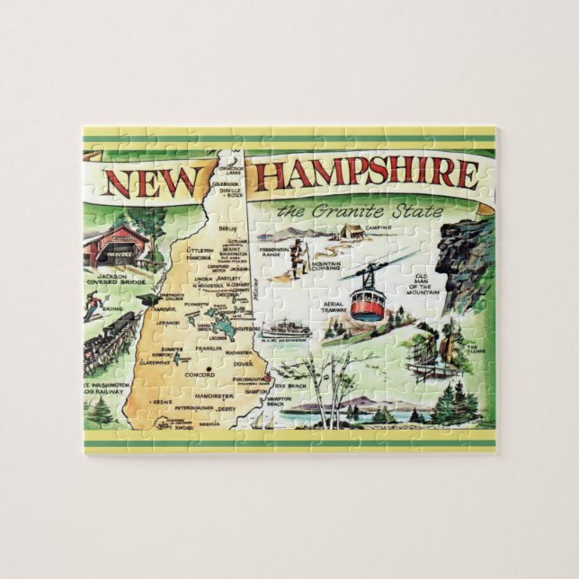 New Hampshire Postcard Karta Jigszle Puzzle Pussel (Horisontell)