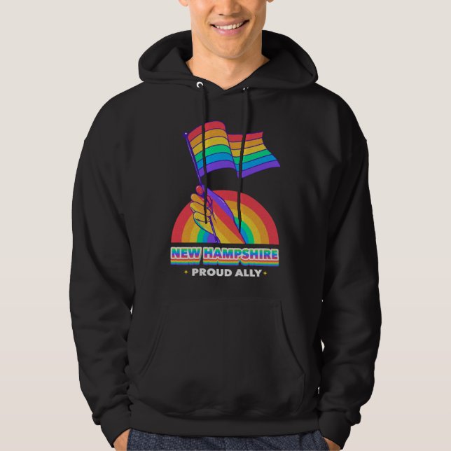 New Hampshire Proud Ally Pride Month LGBTQ LGBT Co Hoodie (Framsida)