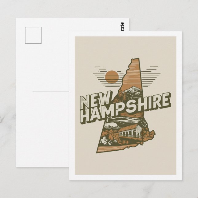 New Hampshire Retro Resedesign Ikoniska Amerikansk Vykort (Fram/baksida)