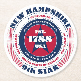 New Hampshire Rött vitt blått Typography Underlägg Papper Rund