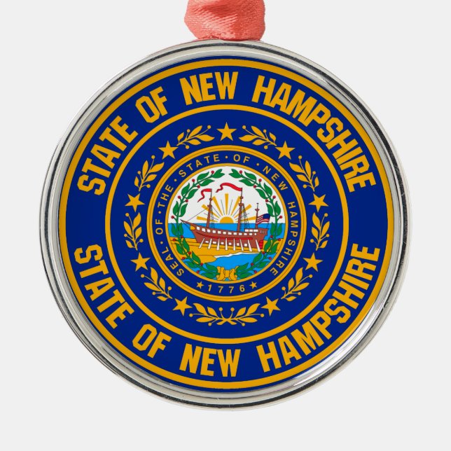 New Hampshire Round Emblem Julgransprydnad Metall (Framsidan)
