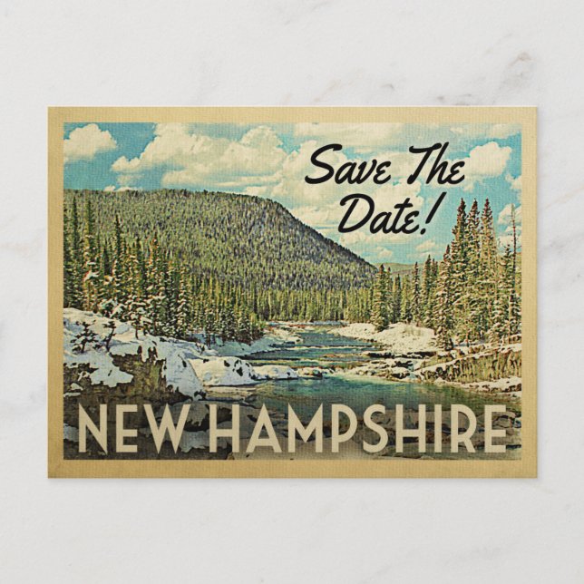 New Hampshire Save Date Mountains River Snö Meddelande Vykort (Framsida)