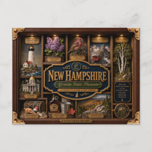 New Hampshire Shadow Box 3D Figurin Delstat Vykort
