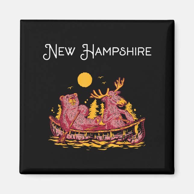 New Hampshire Shirt Funny Canoe Moose Elk Bear Lak Magnet (Framsidan)
