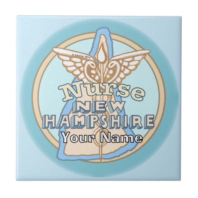 New Hampshire Sjuksköterska Caduceus Tile Kakelplatta (Framsidan)