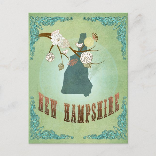 New Hampshire State Karta - Grönt Vykort (Framsida)
