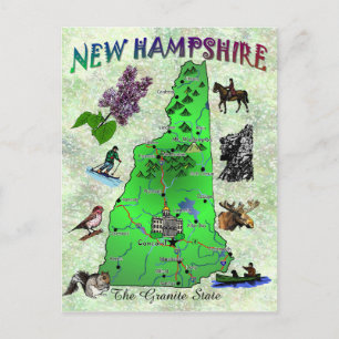 New Hampshire State karta-kort Vykort