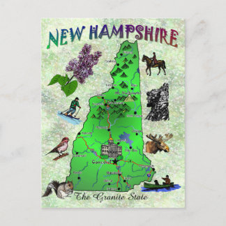New Hampshire State karta-kort Vykort