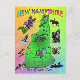 New Hampshire State karta-kort Vykort