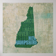 New Hampshire State Outline Ord Karta på Canvas