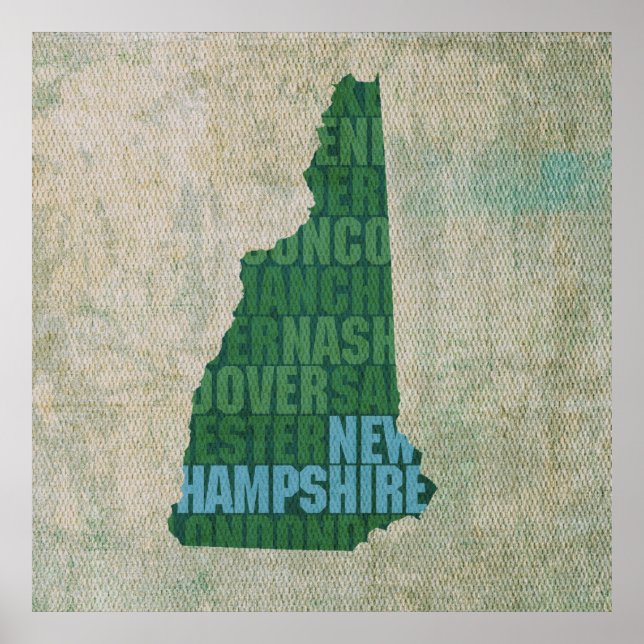 New Hampshire State Outline Ord Karta på Canvas Poster (Framsidan)