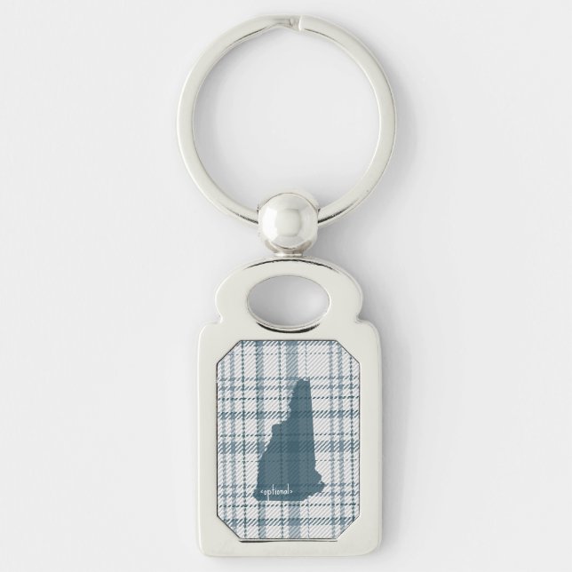 New Hampshire State Plaid Keychain Rektangulärt Silverfärgad Nyckelring (Framsidan)