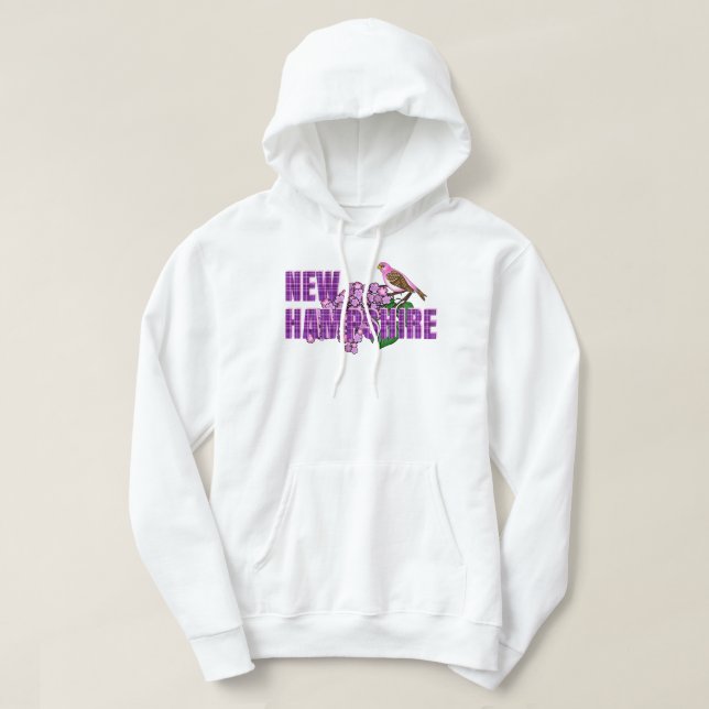 New Hampshire State Symbols Purple Finch & Lilacs Hoodie (Design framsida)