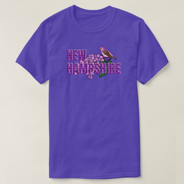 New Hampshire State Symbols Purple Finch & Lilacs T Shirt (Design framsida)