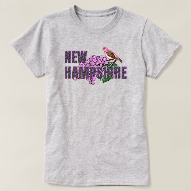New Hampshire State Symbols Purple Finch & Lilacs T Shirt (Design framsida)
