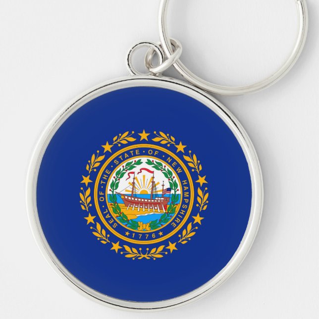New Hampshire Statlig flagga Design Rund Silverfärgad Nyckelring (Framsidan)