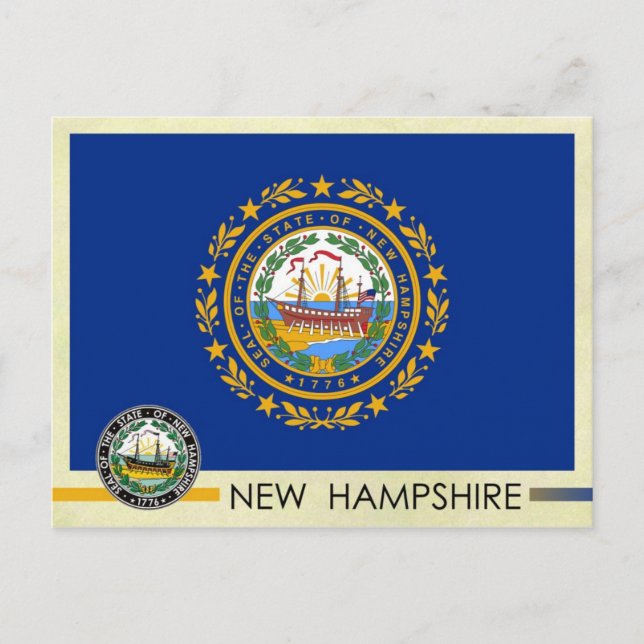 New Hampshire Statlig flagga och Seal Vykort (Framsida)