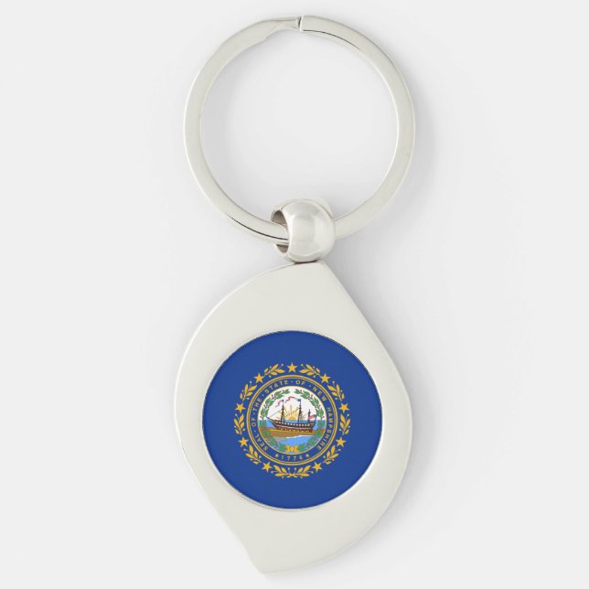 New Hampshire statsflagga Swirl Silverfärgad Nyckelring (Framsidan)