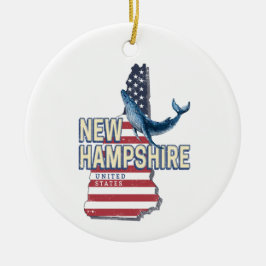 New Hampshire United Stater Retro State Karta Julgransprydnad Keramik