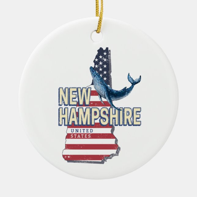 New Hampshire United Stater Retro State Karta Julgransprydnad Keramik (Framsidan)