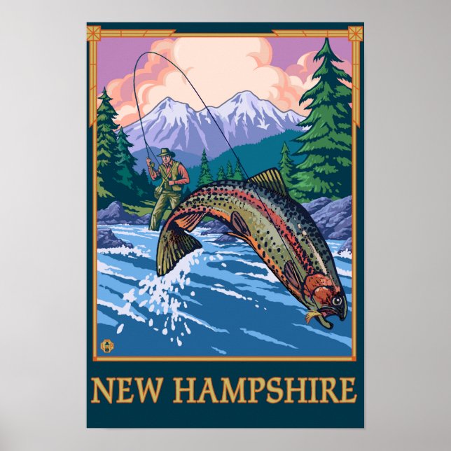 New HampshireAngler Fisherman Scene Poster (Framsidan)