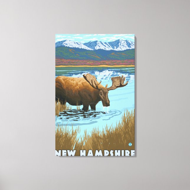New HampshireMoose Drinking i Sjö Canvastryck (Framsida)