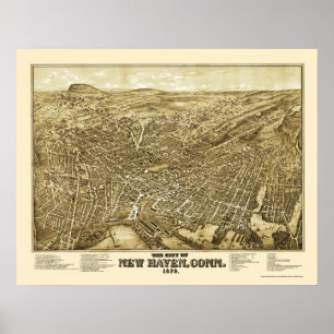 New Haven, CT Panoramic Karta - 1879 Poster